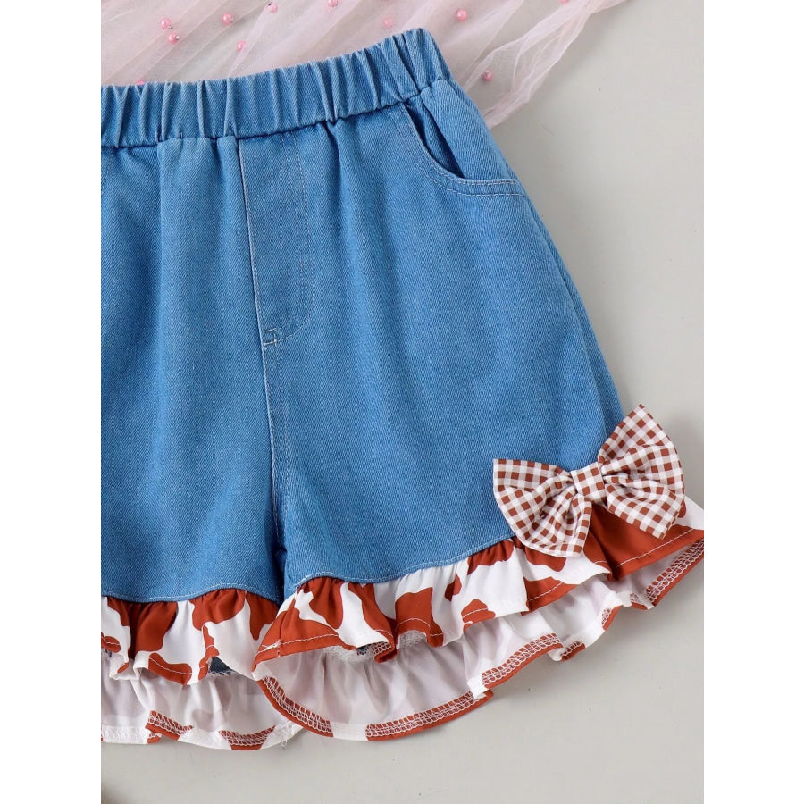 Children’s Cow Print Ruffle Sleeve Top and Shorts Set Apparel and Accessories