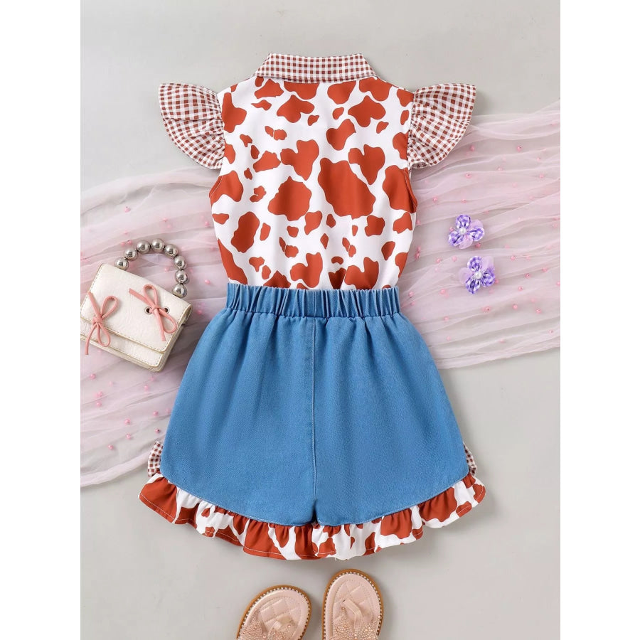 Children’s Cow Print Ruffle Sleeve Top and Shorts Set Apparel and Accessories