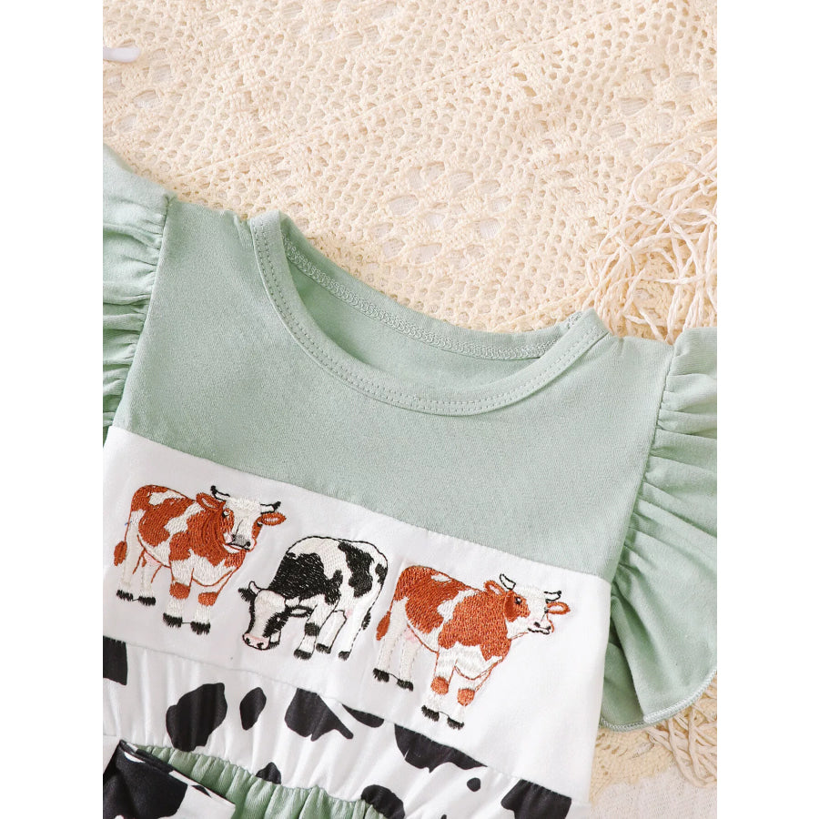 Children’s Cow Print Ruffle Sleeve Top and Shorts Set Apparel and Accessories