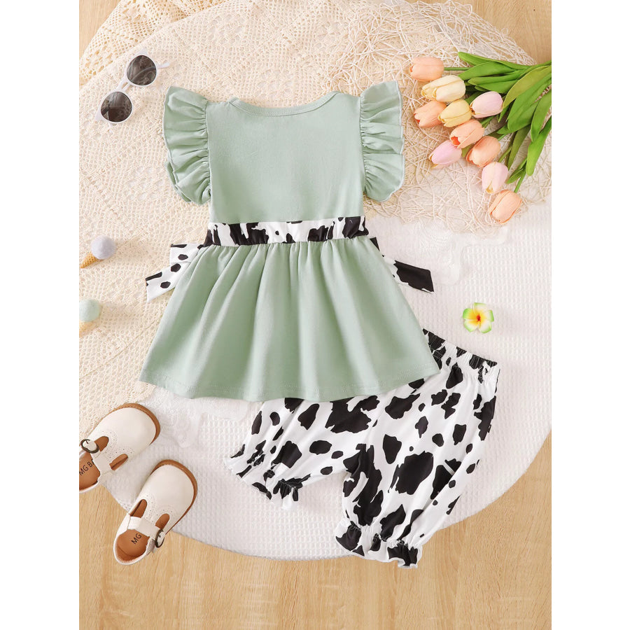 Children’s Cow Print Ruffle Sleeve Top and Shorts Set Apparel and Accessories