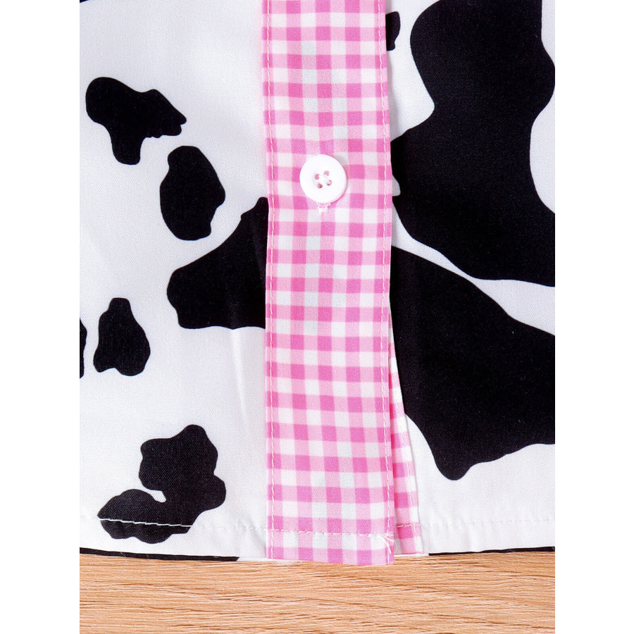 Children’s Cow Print Ruffle Trim Top and Denim Shorts Set Apparel and Accessories