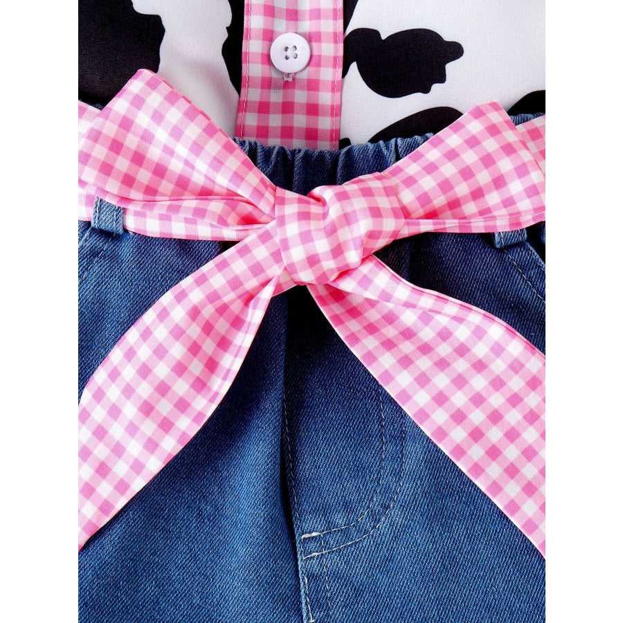 Children’s Cow Print Ruffle Trim Top and Denim Shorts Set Apparel and Accessories
