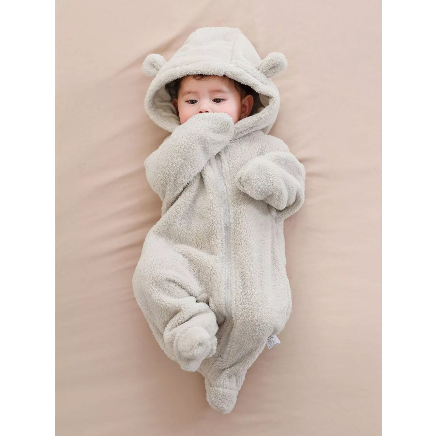 Children’s Cozy Bear Hooded Fleece One-Piece Beige / 3-6M Apparel and Accessories