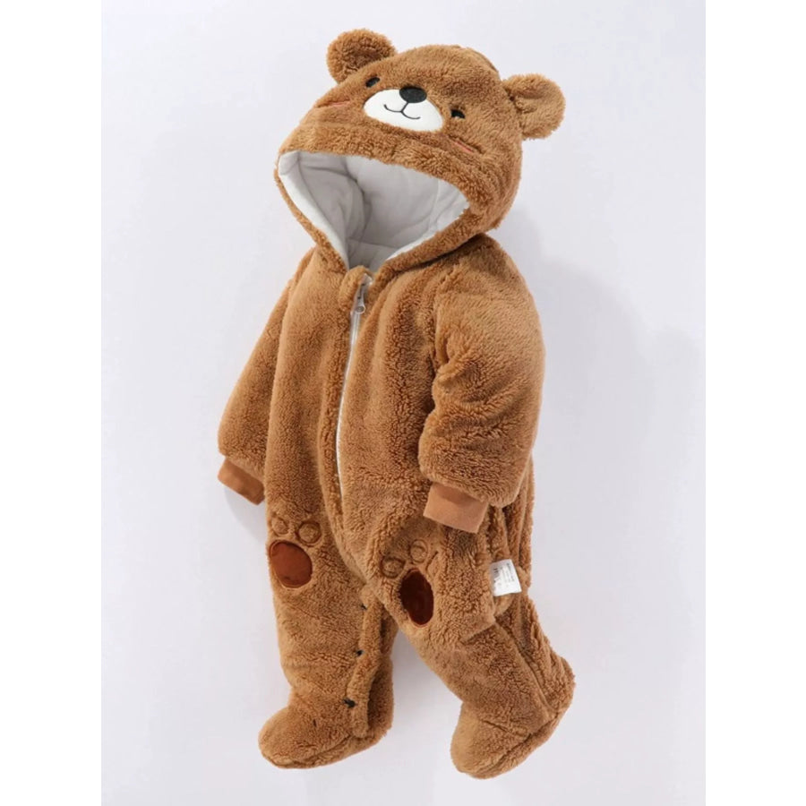 Children’s Cozy Bear Hooded Fleece One-Piece Brown / 3-6M Apparel and Accessories