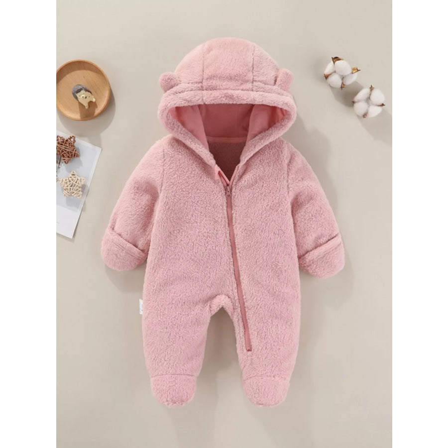 Children’s Cozy Bear Hooded Fleece One-Piece Dusty Pink / 3-6M Apparel and Accessories
