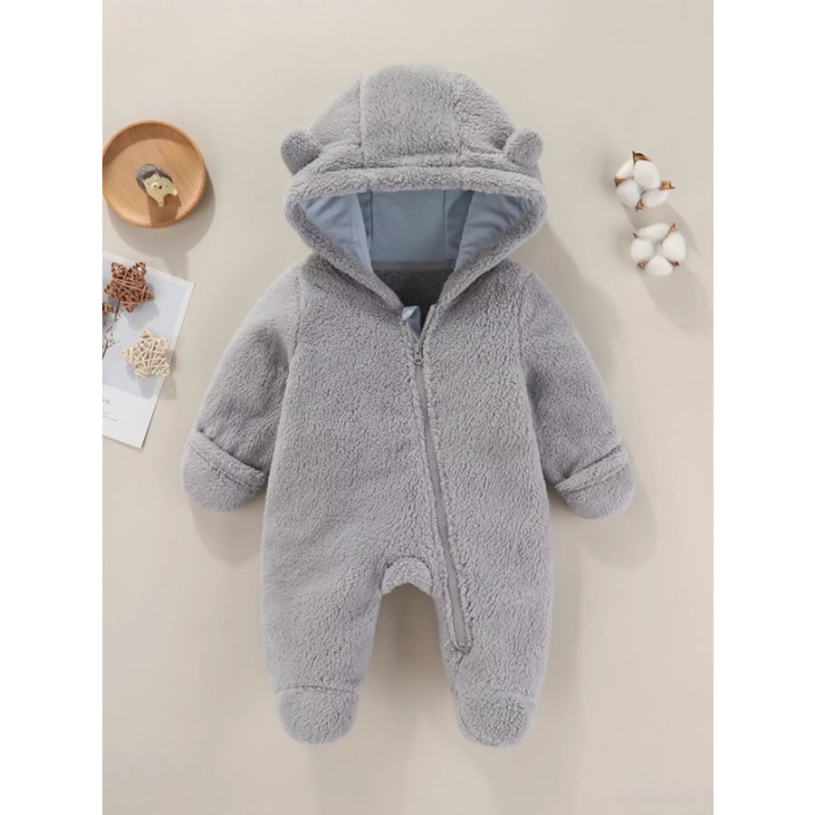 Children’s Cozy Bear Hooded Fleece One-Piece Gray / 3-6M Apparel and Accessories