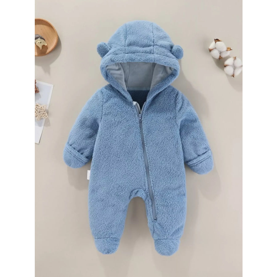 Children’s Cozy Bear Hooded Fleece One-Piece Light Blue / 3-6M Apparel and Accessories