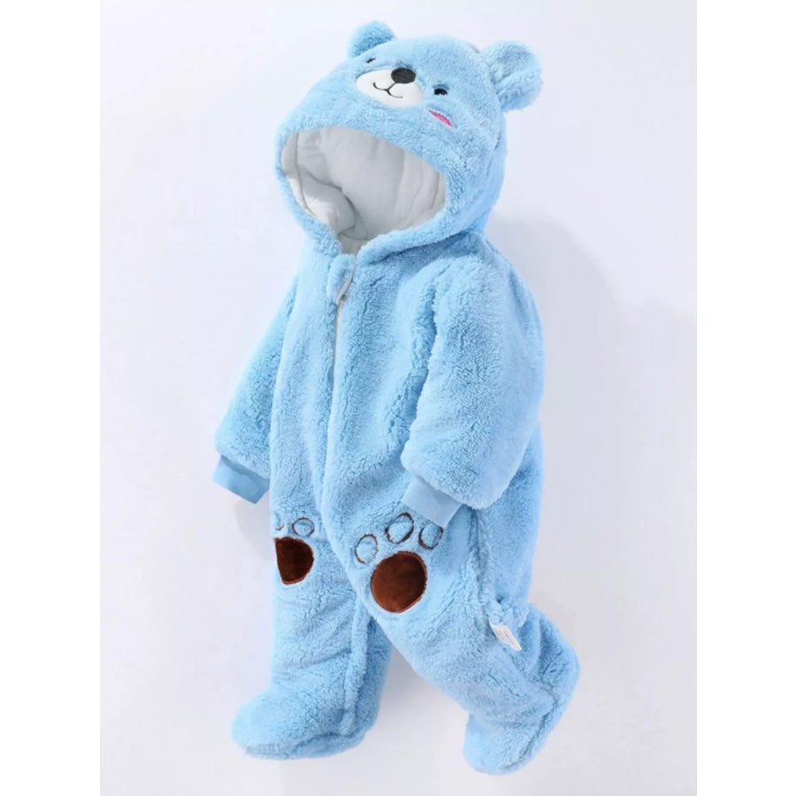 Children’s Cozy Bear Hooded Fleece One-Piece Pastel Blue / 3-6M Apparel and Accessories
