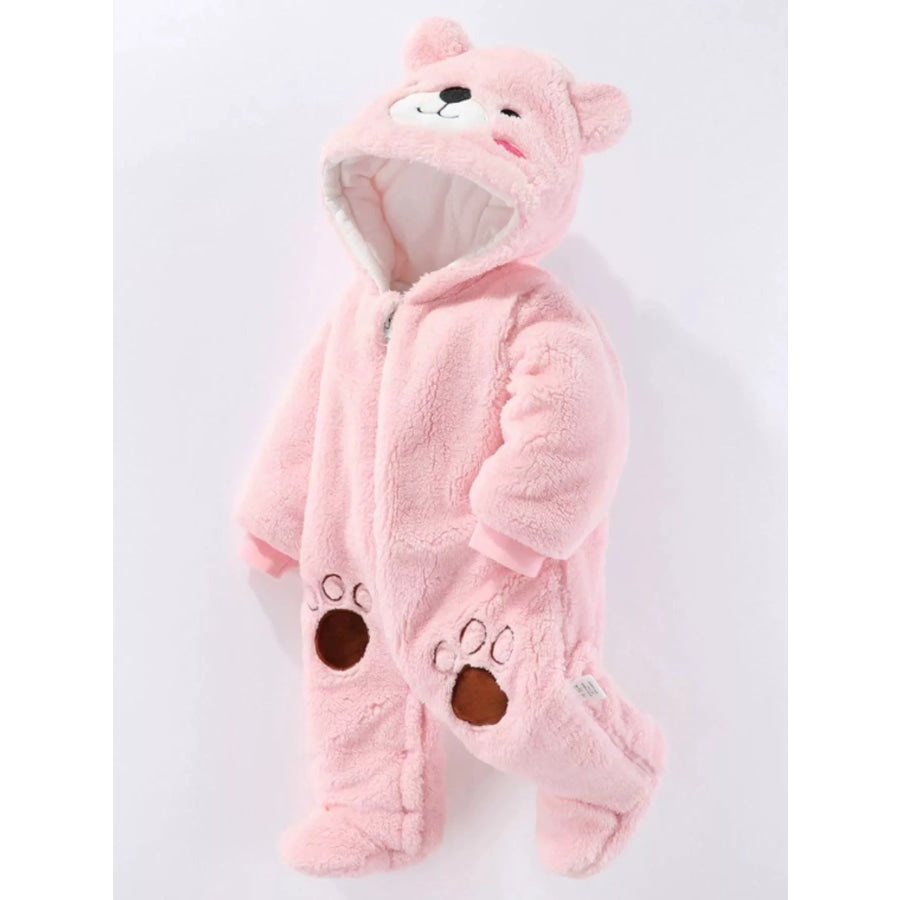 Children’s Cozy Bear Hooded Fleece One-Piece Pink / 3-6M Apparel and Accessories