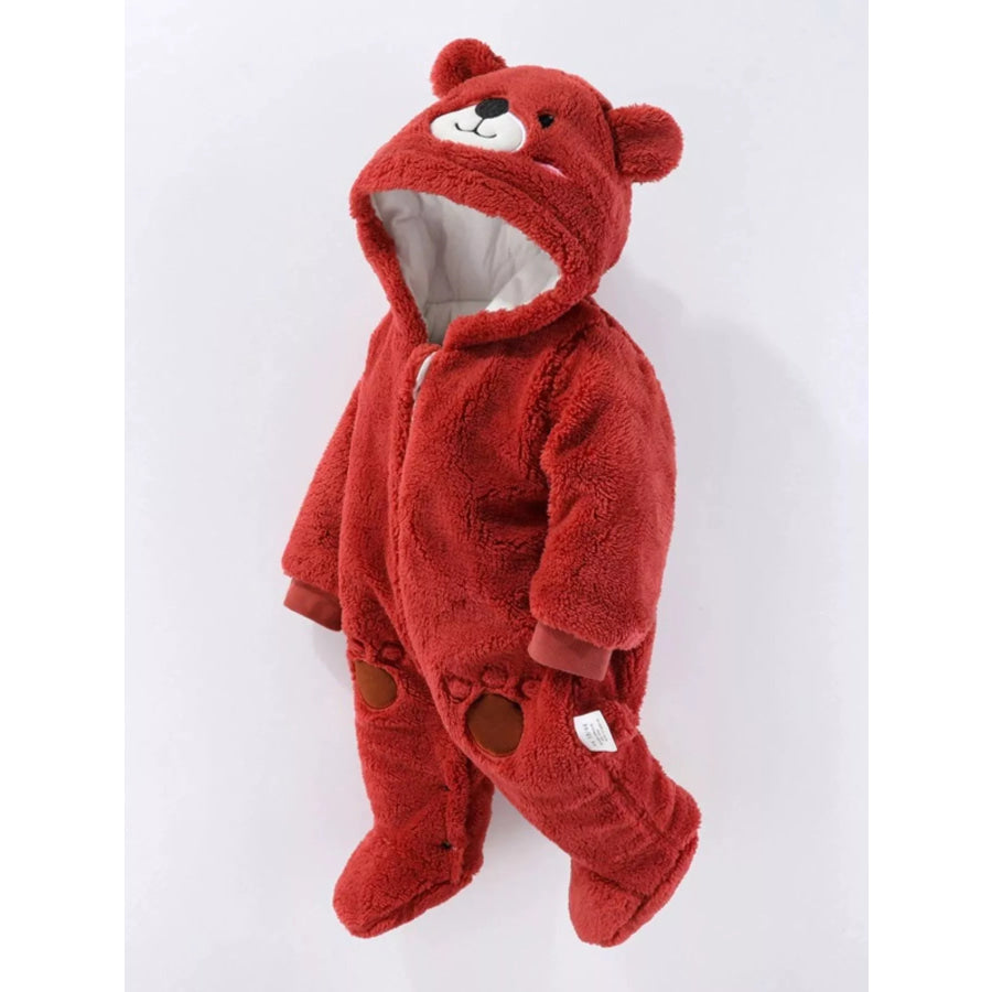 Children’s Cozy Bear Hooded Fleece One-Piece Red / 3-6M Apparel and Accessories