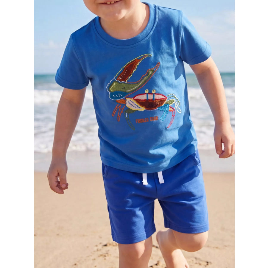 Children’s Crab Embroidered T-Shirt and Shorts Set Blue / 2-3 Apparel and Accessories