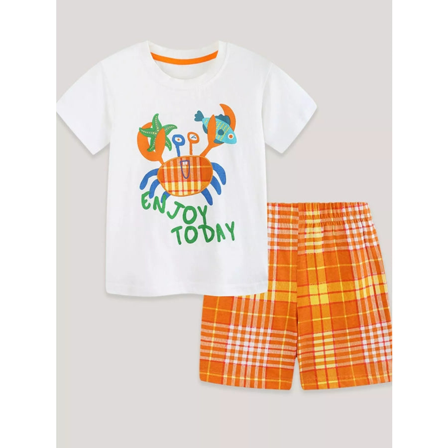 Children’s Crab Graphic Tee & Plaid Shorts Set Apparel and Accessories