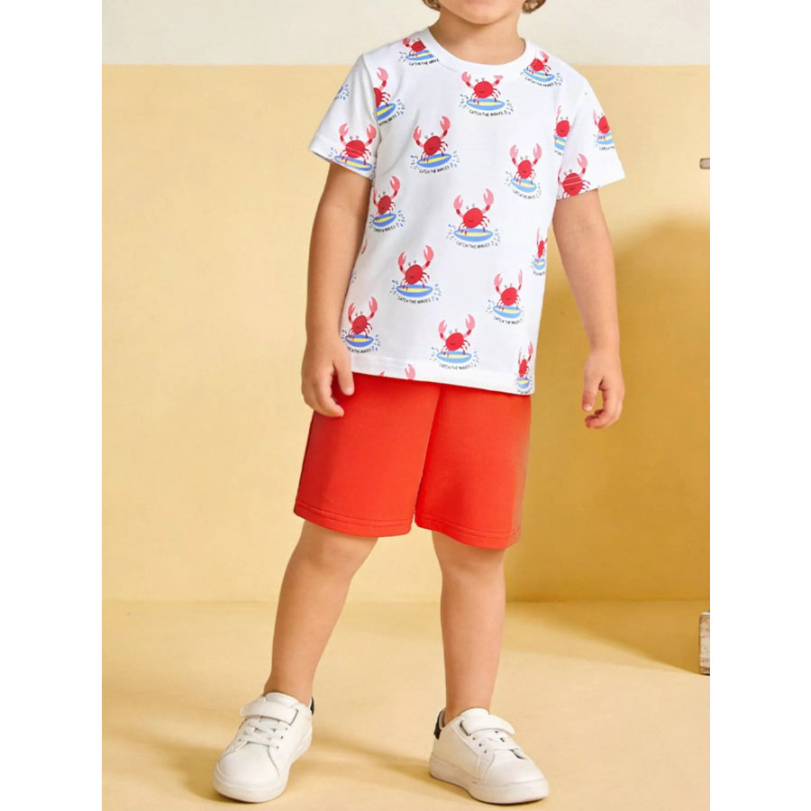 Children’s Crab Print T-Shirt & Shorts Set White / 2Y Apparel and Accessories