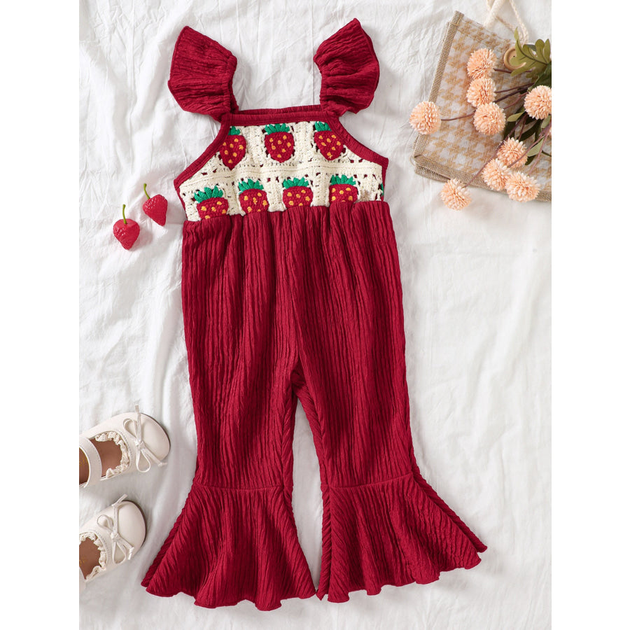 Children’s Crochet Ruffle Trim Jumpsuit Burgundy / 6-12M Apparel and Accessories