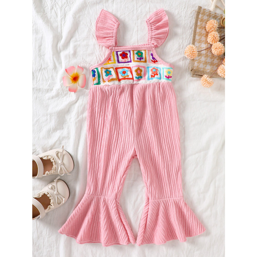 Children’s Crochet Ruffle Trim Jumpsuit Pink / 6-12M Apparel and Accessories
