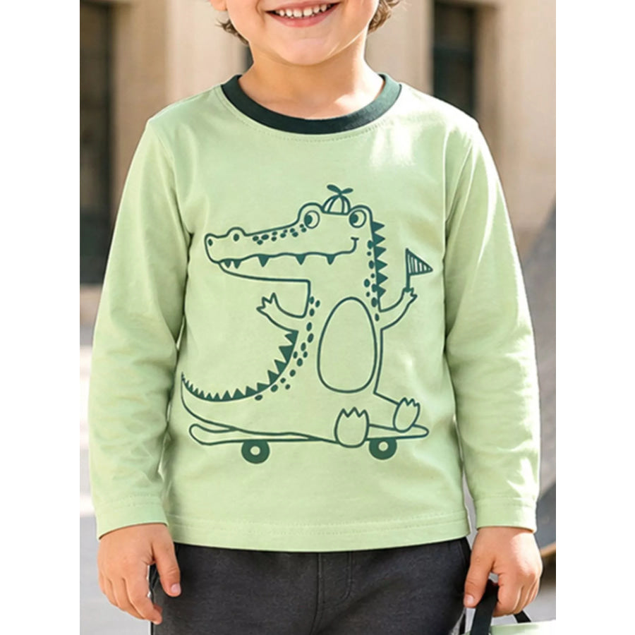 Children’s Crocodile Graphic Long Sleeve T-Shirt Light Green / 2Y Apparel and Accessories