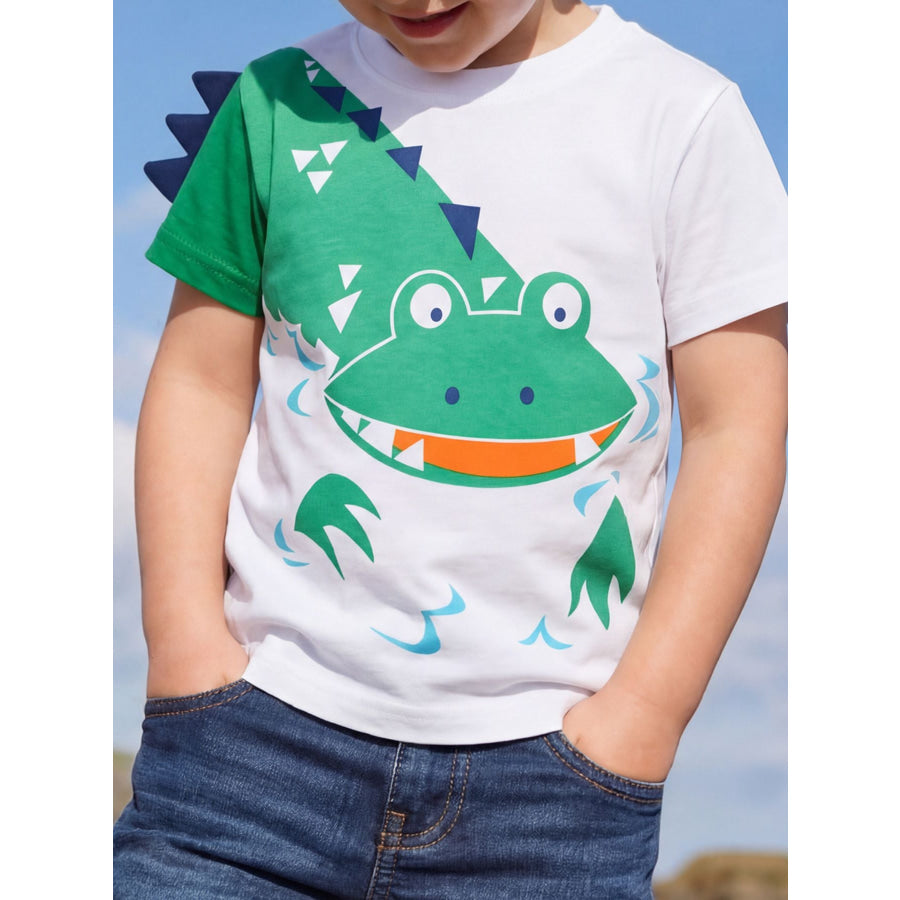 Children’s Crocodile Graphic Round Neck T-Shirt Gray/white / 2-3 Apparel and Accessories