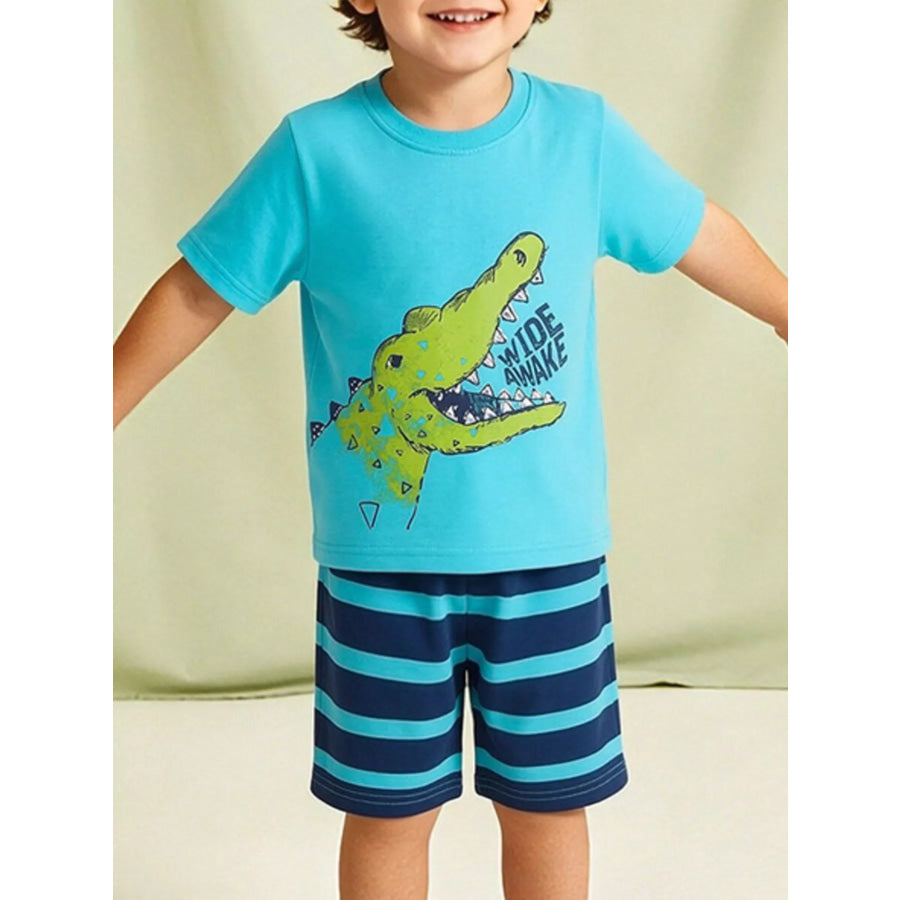 Children’s Crocodile Graphic Tee and Shorts Set Aqua / 2Y Apparel and Accessories