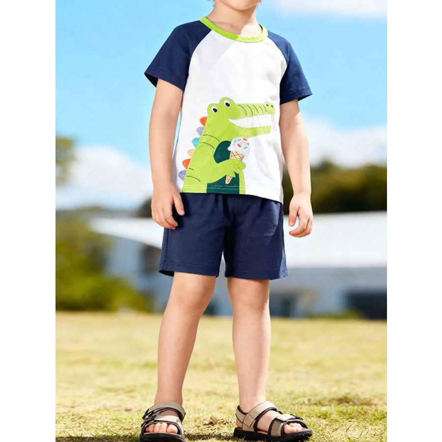 Children’s Crocodile Ice Cream Graphic Tee & Shorts Set White / 2Y Apparel and Accessories