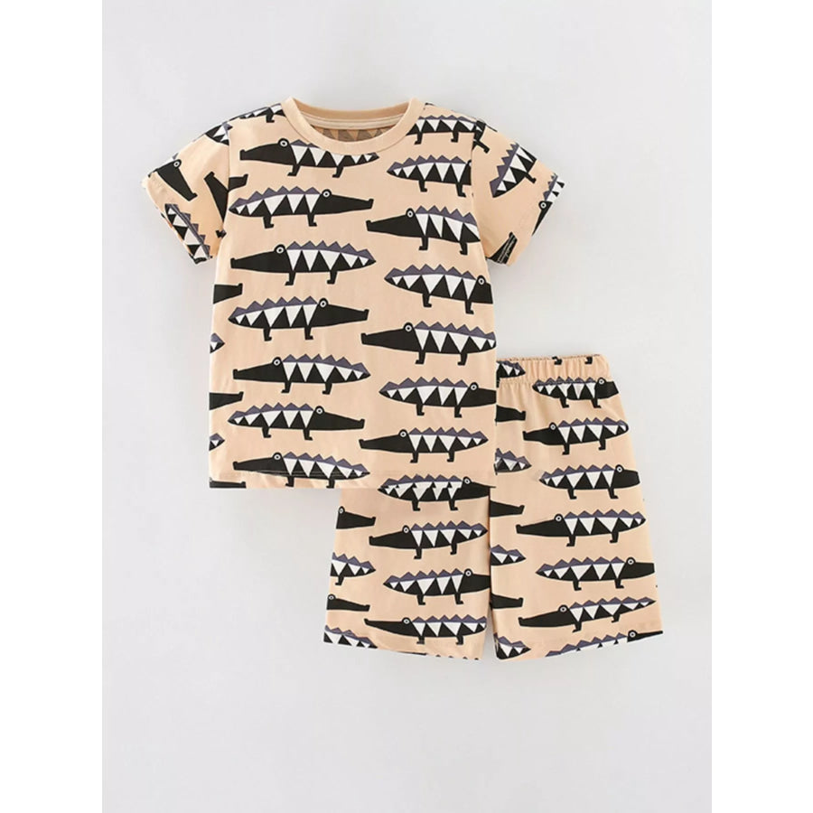 Children’s Crocodile Print Short Sleeve Tee and Shorts Set Pale Blush / 4Y Apparel and Accessories