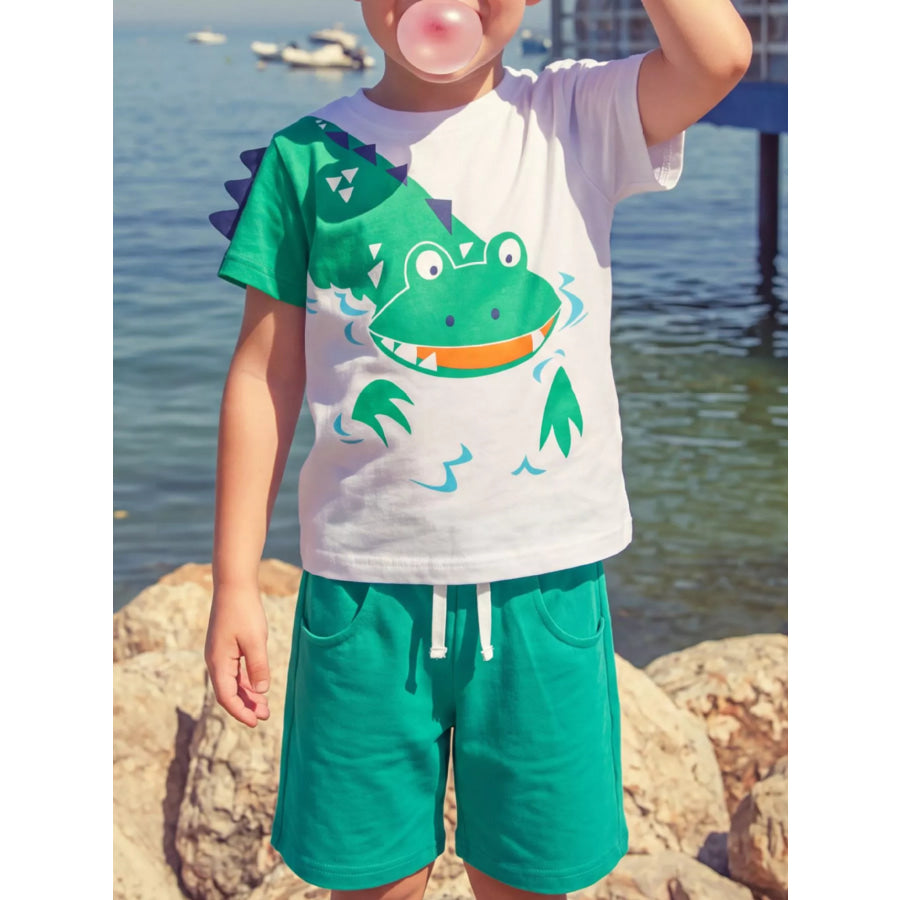 Children’s Crocodile Print T-shirt and Shorts Set White / 2-3 Apparel and Accessories