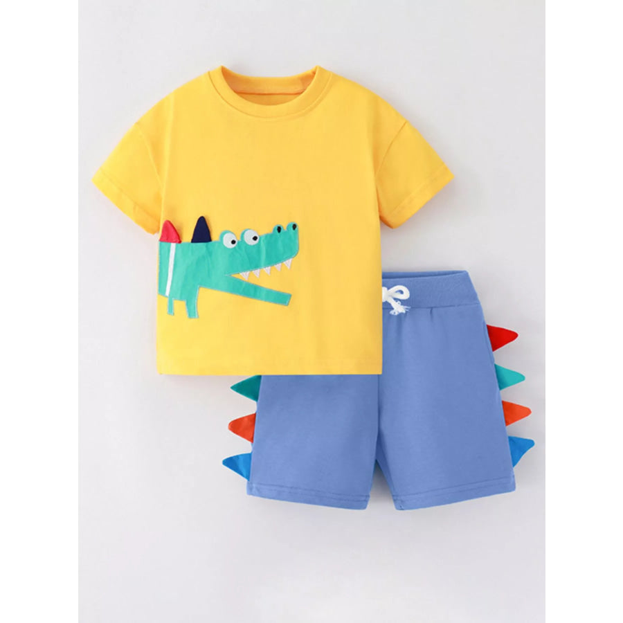 Children‘s Crocodile Print Tee and Shorts Set Yellow / 3T