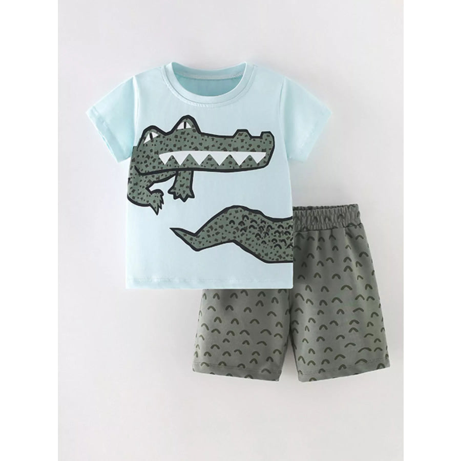 Children’s Crocodile Round Neck Tee and Shorts Set Pastel Blue / 4Y Apparel and Accessories