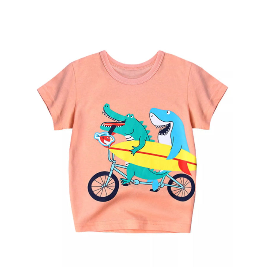 Children’s Crocodile & Shark Round Neck T-Shirt Watermelon pink / 3Y Apparel and Accessories