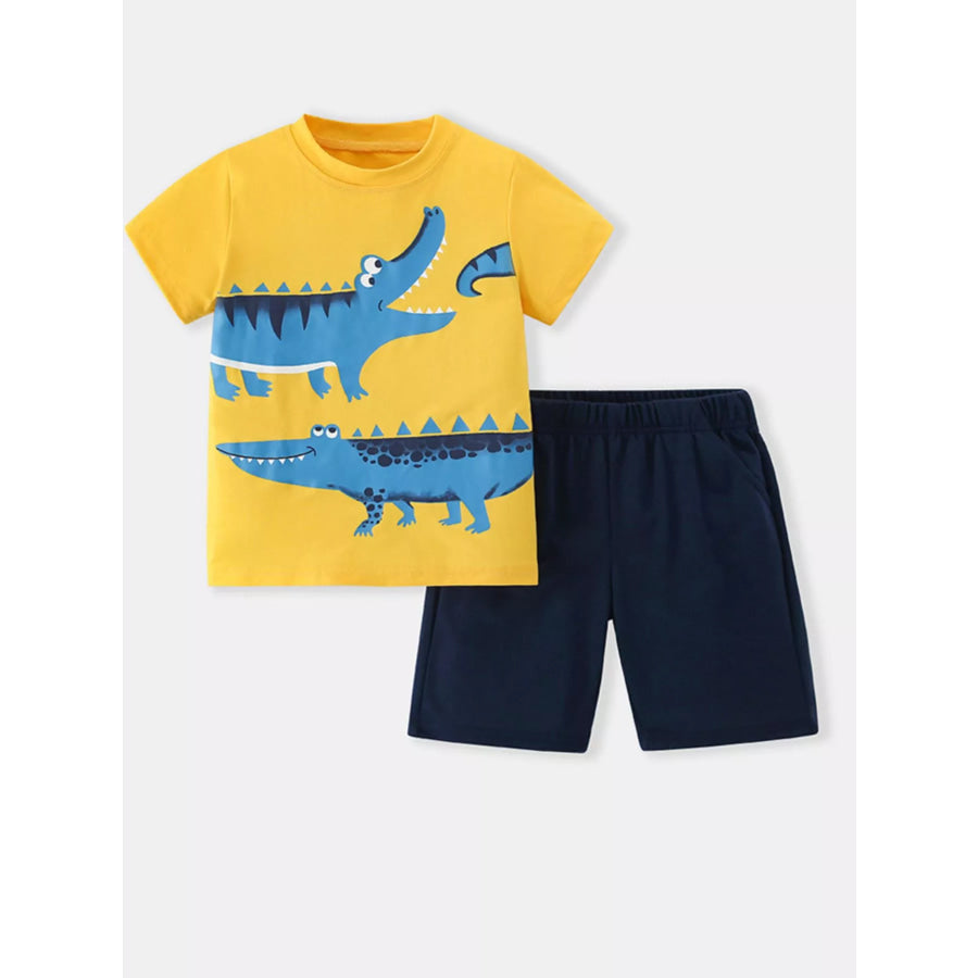 Children’s Crocodile Short Sleeve T-Shirt & Shorts Set Yellow / 2-3Y Apparel and Accessories