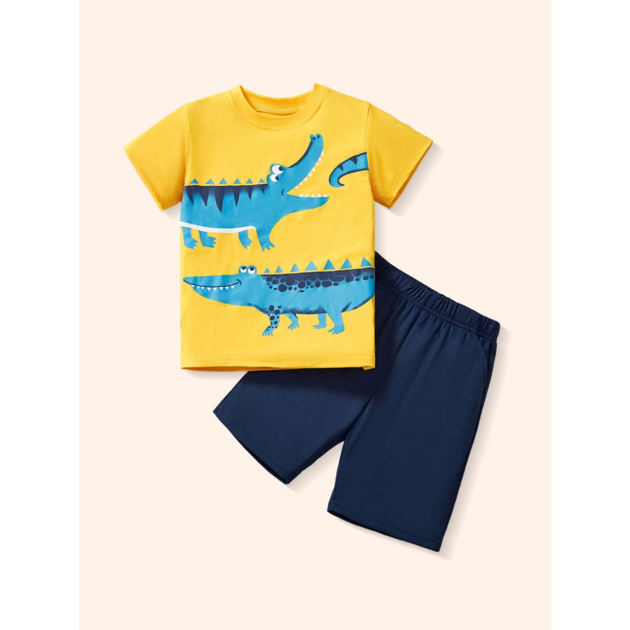 Children’s Crocodile Short Sleeve Tee and Shorts Set Yellow / 4Y Apparel and Accessories