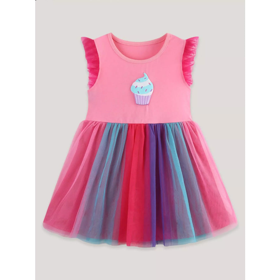 Children’s Cupcake Graphic Rainbow Tulle Dress Apparel and Accessories