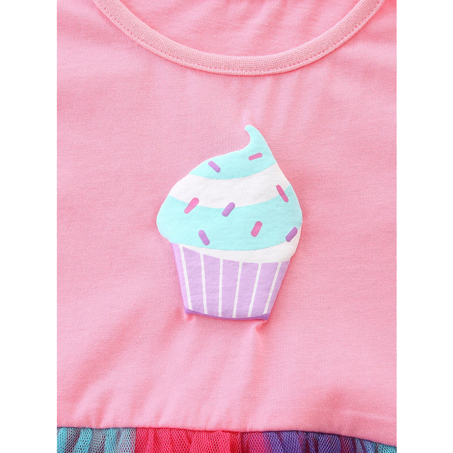 Children’s Cupcake Graphic Rainbow Tulle Dress Apparel and Accessories