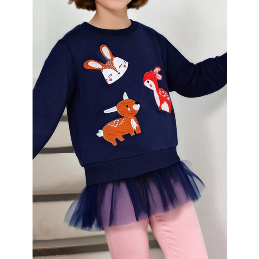 Children’s Cute Animal Tulle Hem Sweatshirt Dark Navy / 2Y Apparel and Accessories