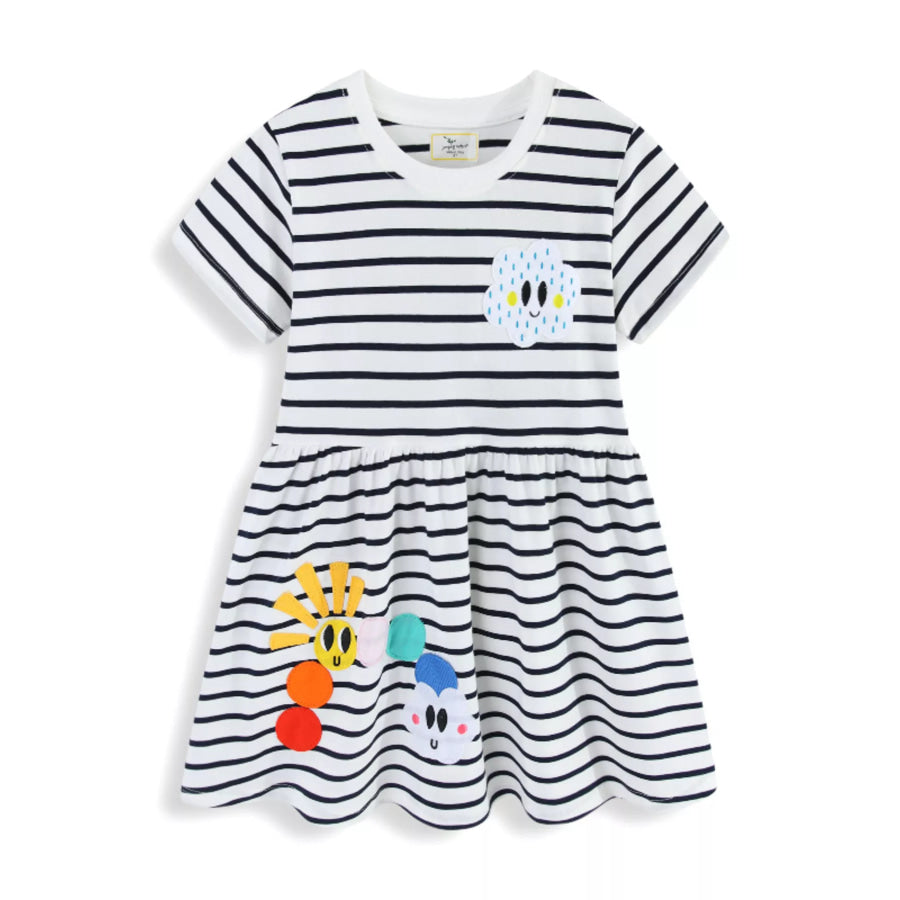 Children’s Cute Appliques Striped Round Neck Dress Apparel and Accessories