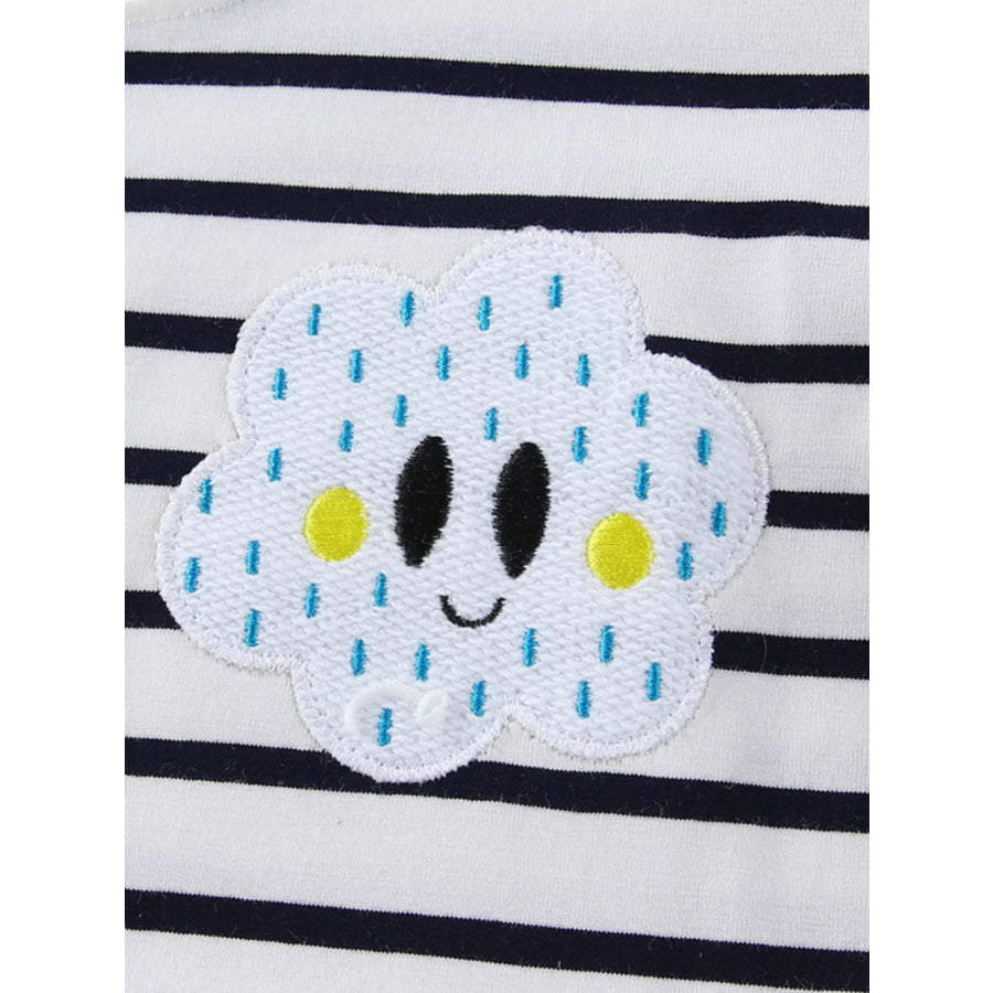 Children’s Cute Appliques Striped Round Neck Dress Apparel and Accessories