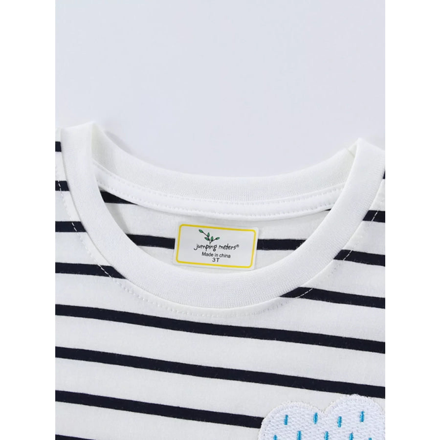 Children’s Cute Appliques Striped Round Neck Dress Apparel and Accessories
