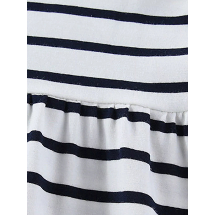 Children’s Cute Appliques Striped Round Neck Dress Apparel and Accessories
