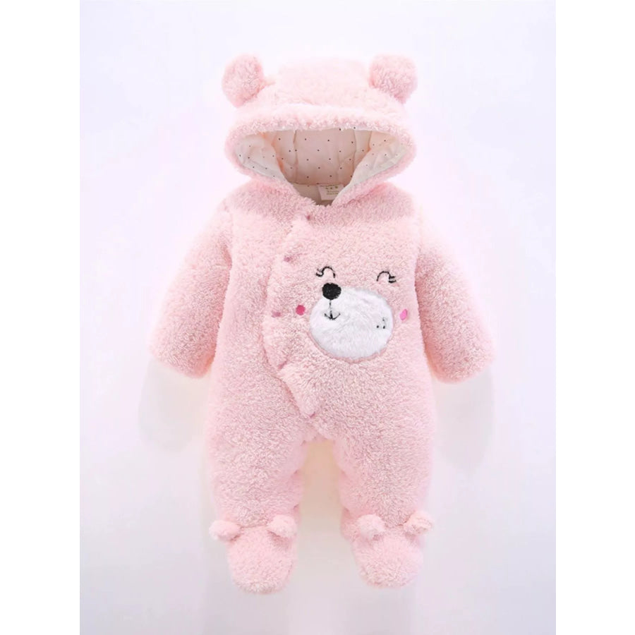 Children’s Cute Bear Hooded Fleece One-Piece Blush Pink / 3-6M Apparel and Accessories