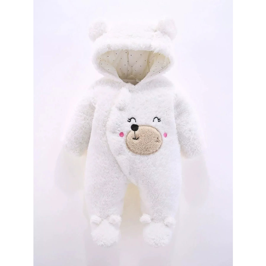 Children’s Cute Bear Hooded Fleece One-Piece White / 3-6M Apparel and Accessories