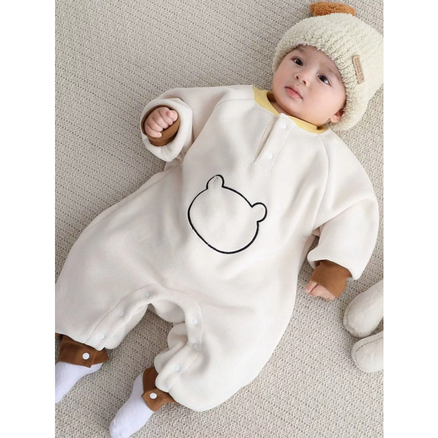 Children’s Cute Bear Long Sleeve One-Piece White / 3-6M Apparel and Accessories