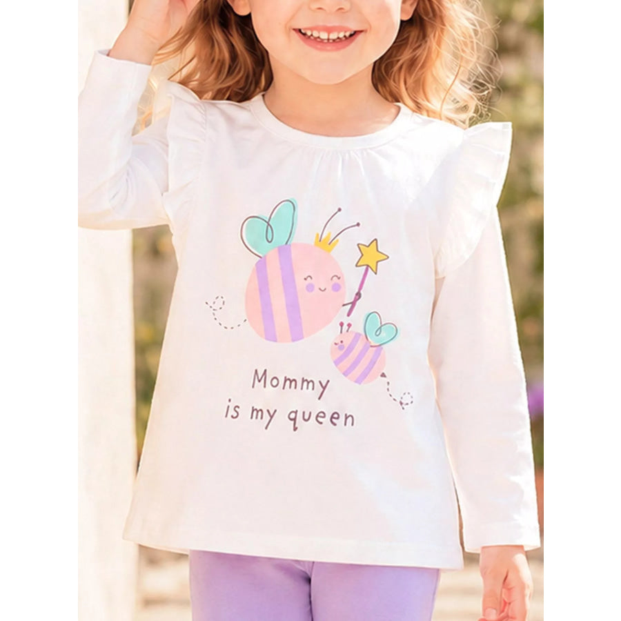 Children’s Cute Bee Print Long Sleeve T-Shirt with Ruffle Details White / 2Y Apparel and Accessories