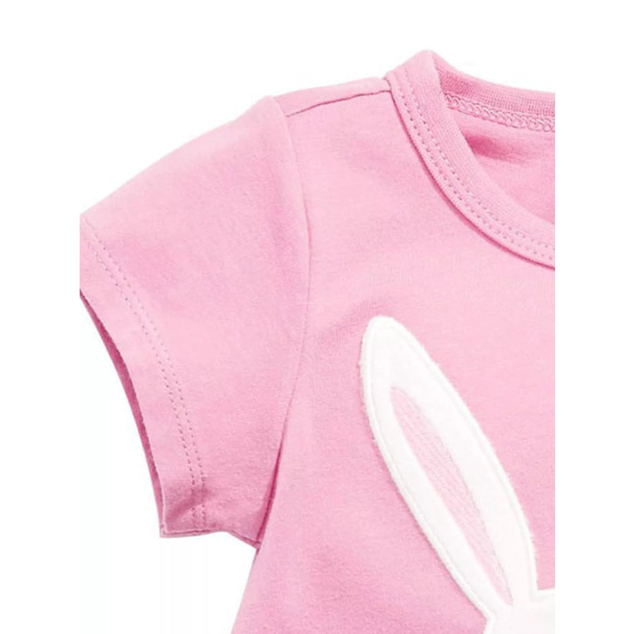 Children’s Cute Bunny Applique Round Neck T-Shirt Blush Pink / 2Y Apparel and Accessories