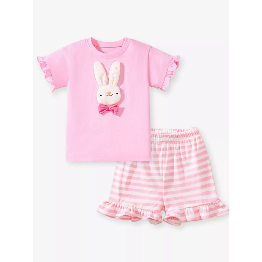 Children’s Cute Bunny Applique Ruffle Trim Set Apparel and Accessories