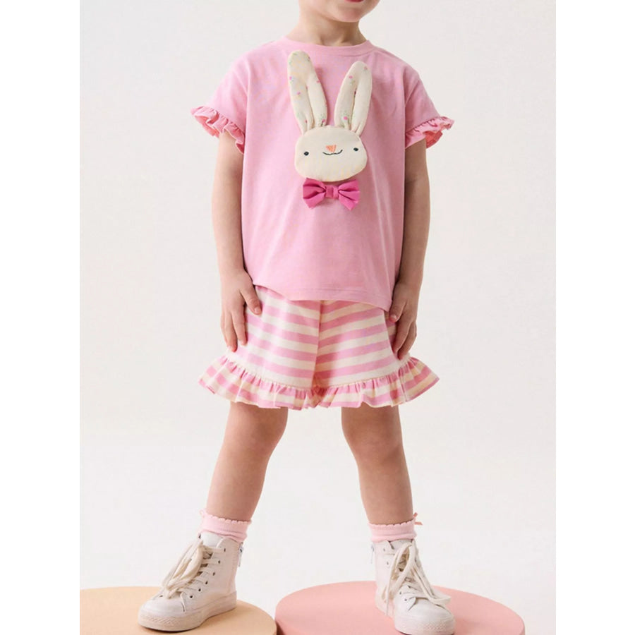 Children’s Cute Bunny Applique Ruffle Trim Set Blush Pink / 2Y Apparel and Accessories