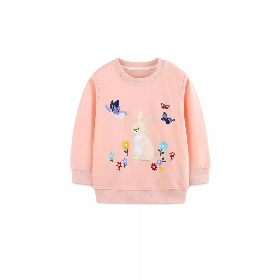 Children’s Cute Bunny Embroidered Round Neck Sweatshirt Apparel and Accessories