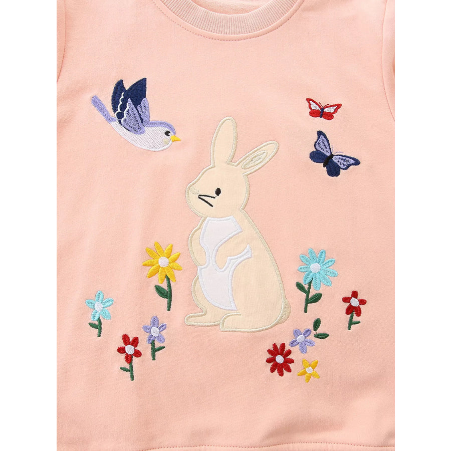 Children’s Cute Bunny Embroidered Round Neck Sweatshirt Apparel and Accessories
