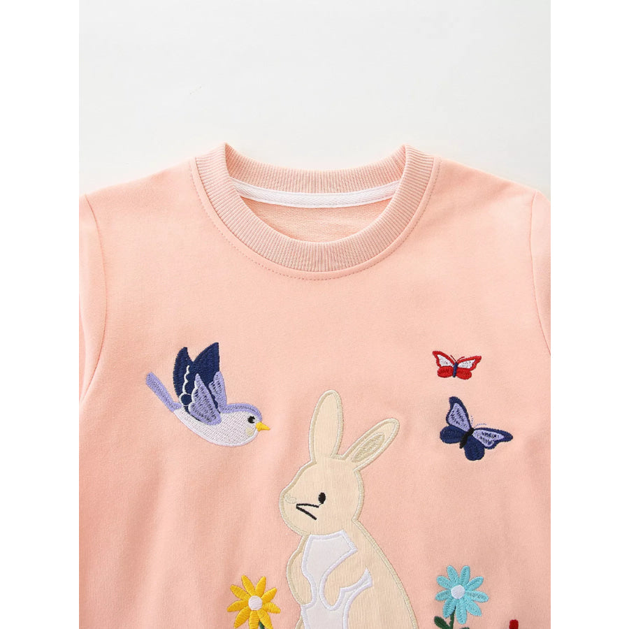Children’s Cute Bunny Embroidered Round Neck Sweatshirt Apparel and Accessories