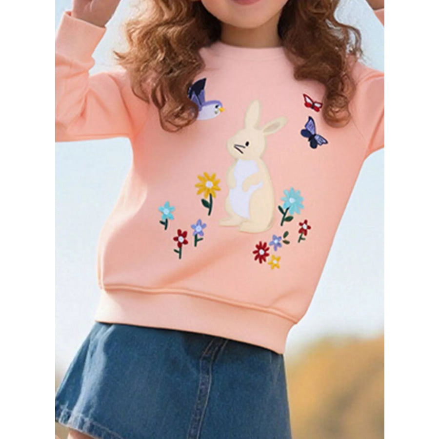 Children’s Cute Bunny Embroidered Round Neck Sweatshirt Watermelon pink / 2Y Apparel and Accessories