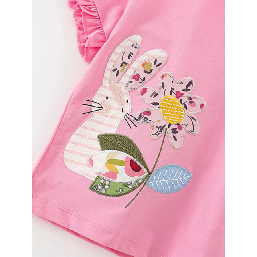 Children’s Cute Bunny & Flower Applique Ruffle Sleeve T-Shirt Apparel and Accessories