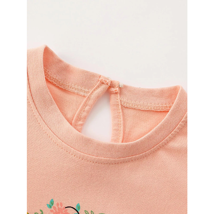 Children’s Cute Bunny Graphic Top and Floral Pants Set Apparel and Accessories